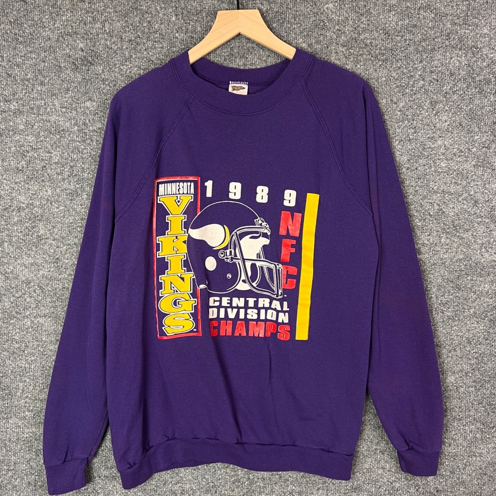 Vintage‎ 1989 Minnesota Vikings NFC Central Division Champs Sweatshirt Trench M
